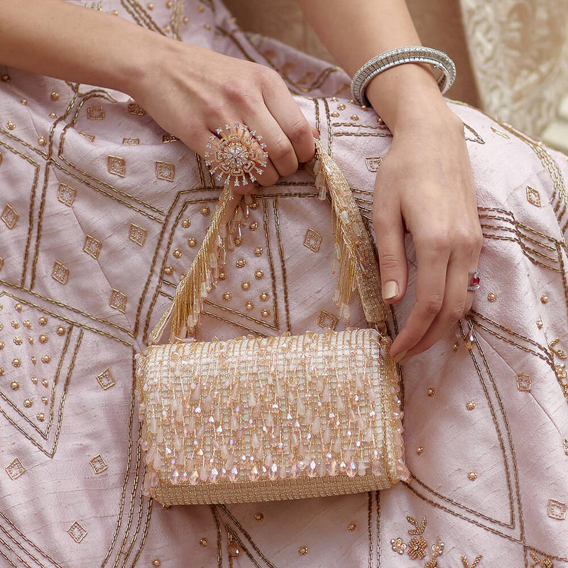Opal Flapover Clutch Rose Quartz Pink With Handle