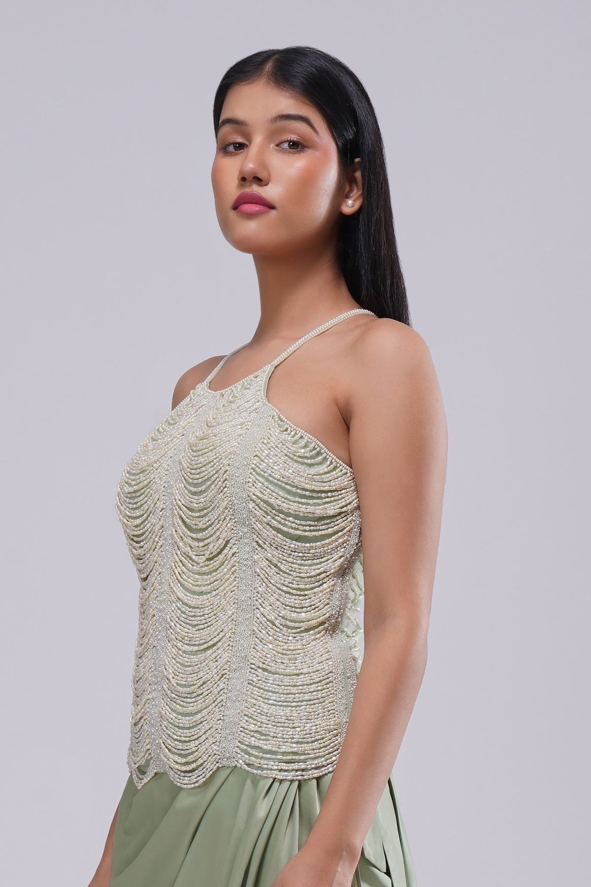 Aura Full Length Strappy Sleeve Top Jade Green