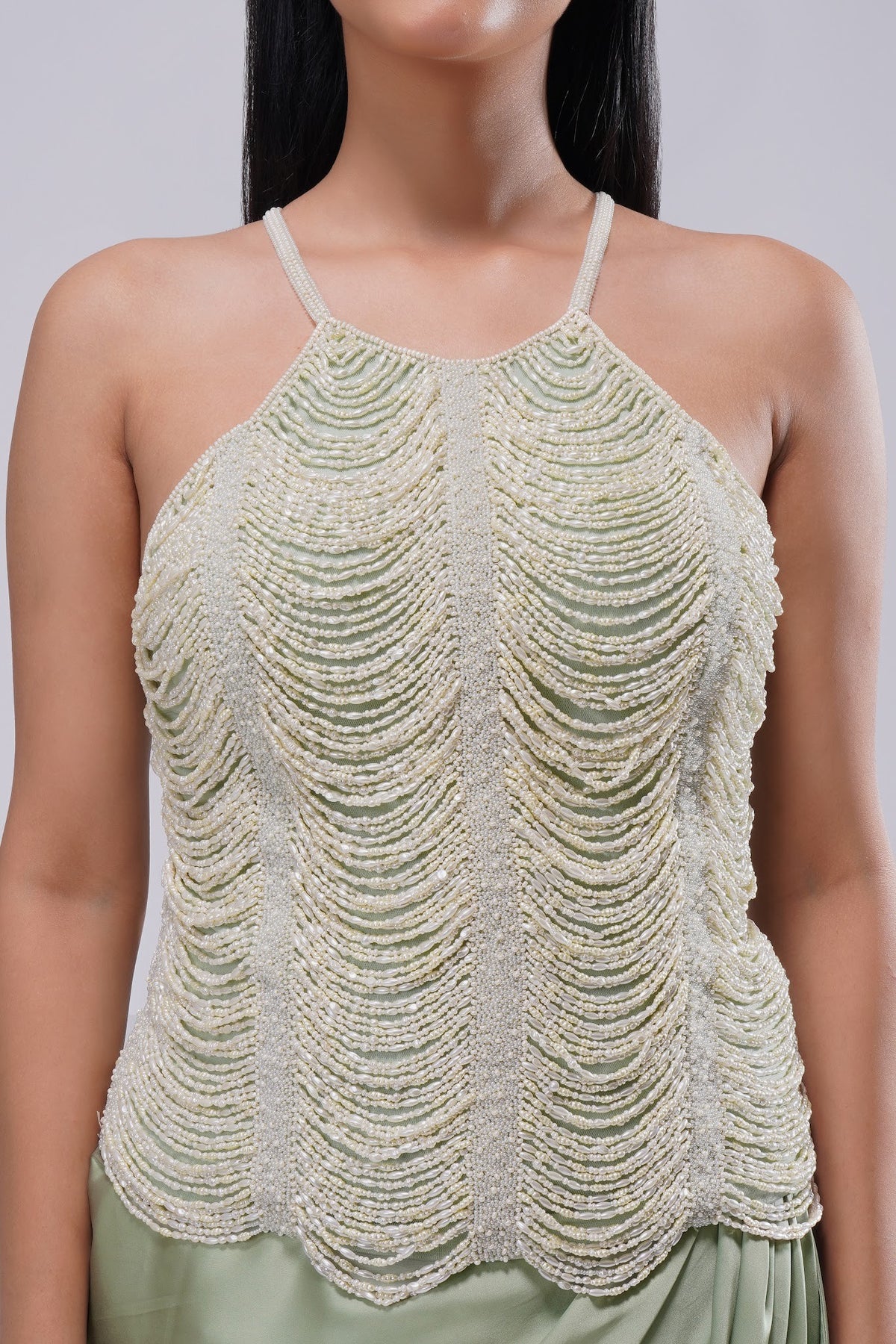 Aura Full Length Strappy Sleeve Top Jade Green