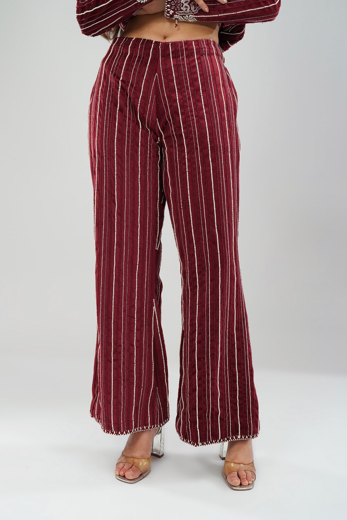 Bijoux Kurta Pant Set Pristine Ivory Ruby Red