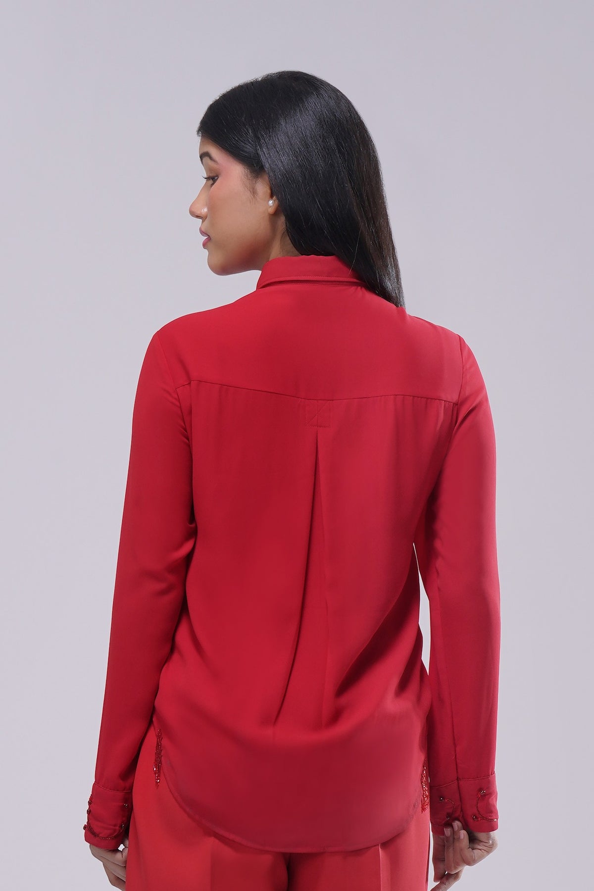 Corsage Embellished Full Sleeve Shirt Carnelian Red