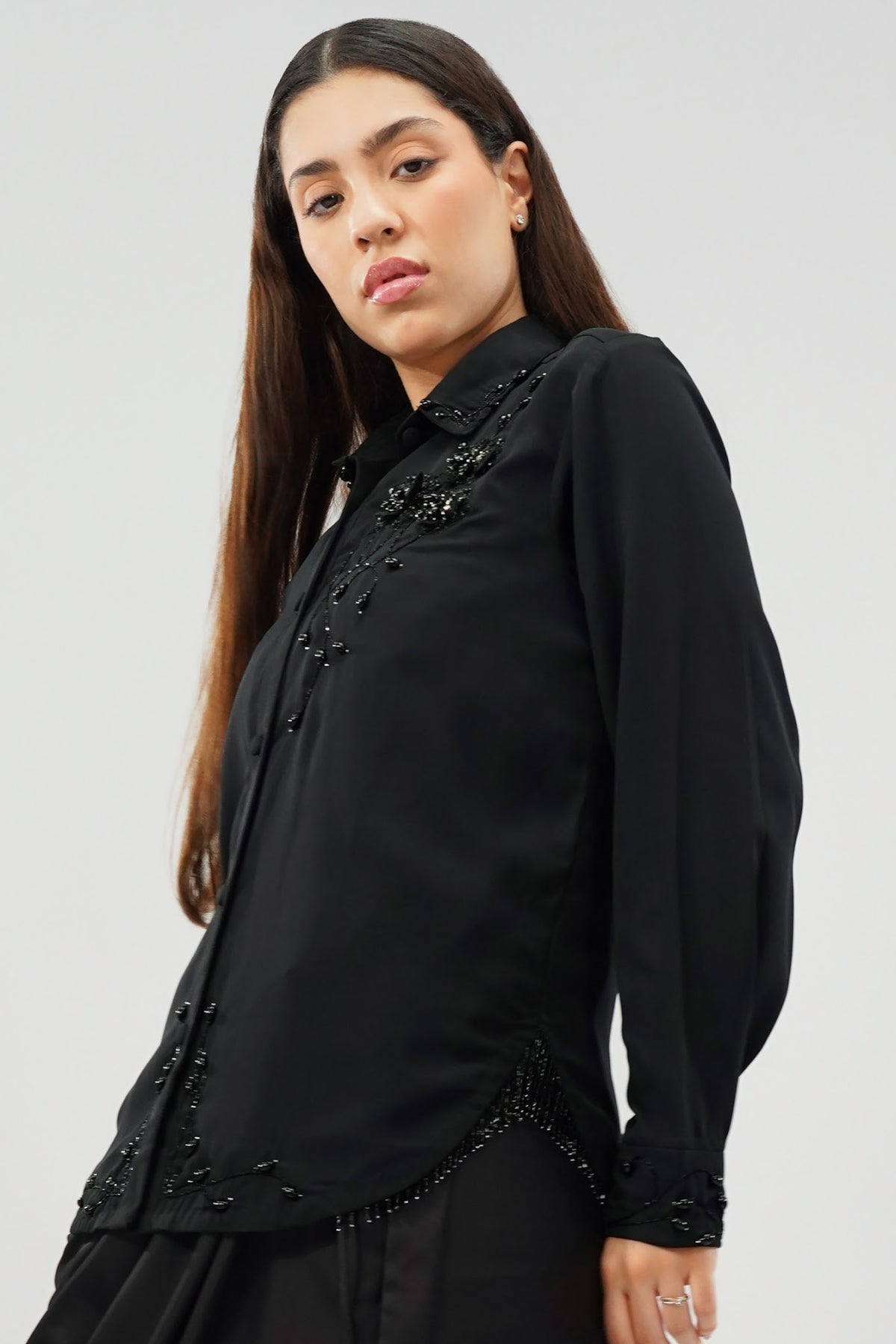Corsage Embellished Full Sleeve Shirt Heritage Black