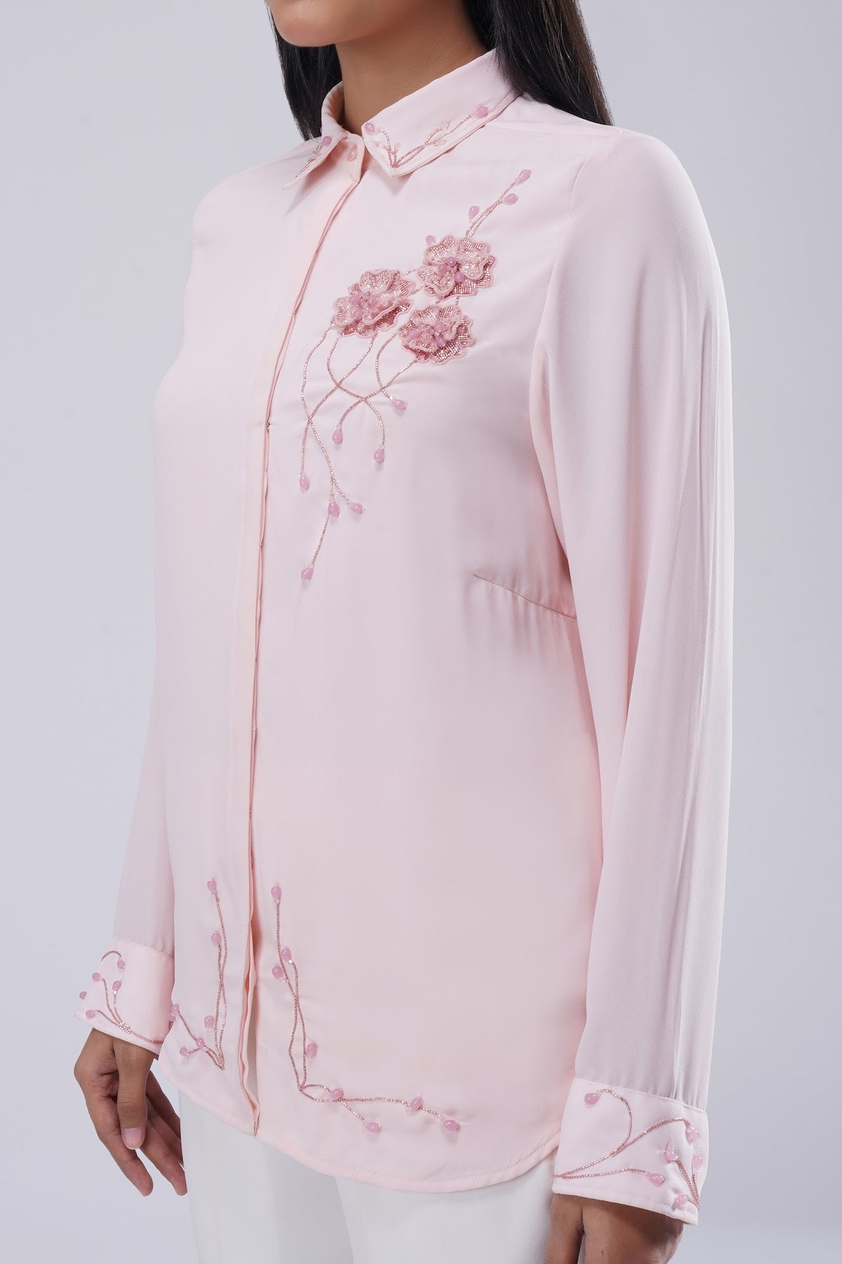 Corsage Embellished Full Sleeve Shirt Rose Quartz Pink