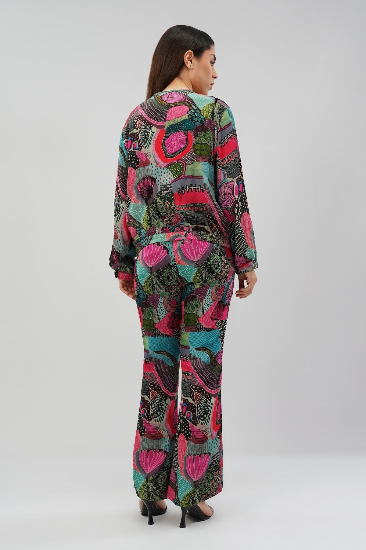 Meer Bomber Jacket Topaz Pink Multi With Meer Flare Pant Topaz Pink Multi