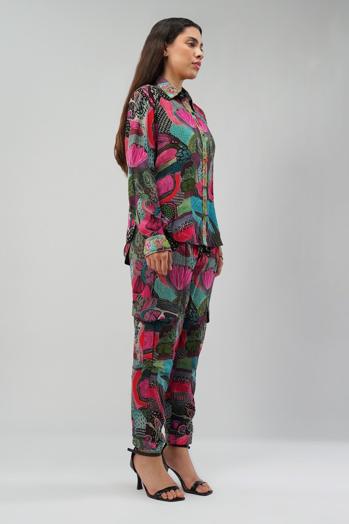 Meer Embellished Full Sleeve Shirt Topaz Pink Multi With Meer Jogger Pant Topaz Pink Multi