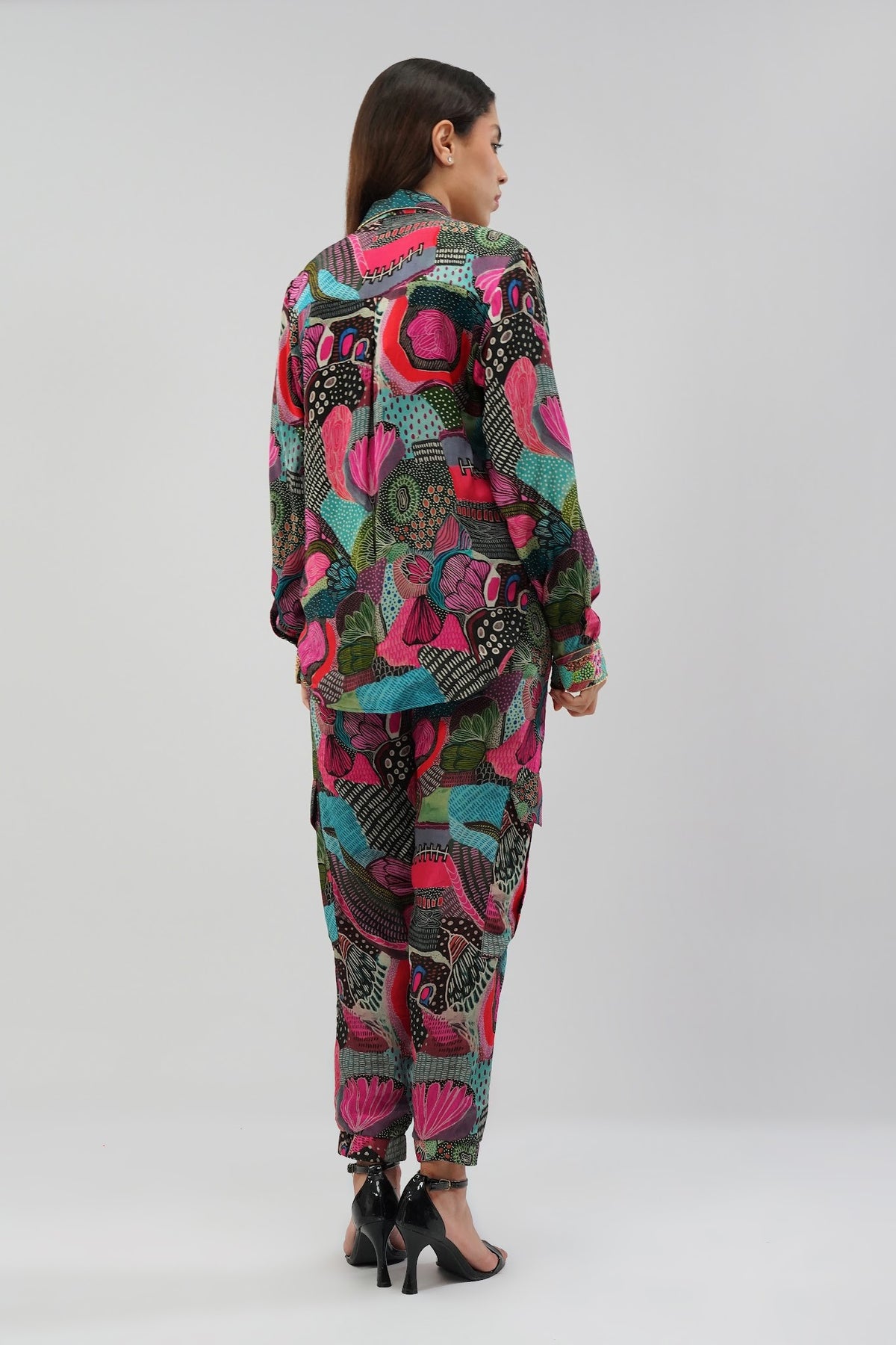Meer Embellished Full Sleeve Shirt Topaz Pink Multi With Meer Jogger Pant Topaz Pink Multi