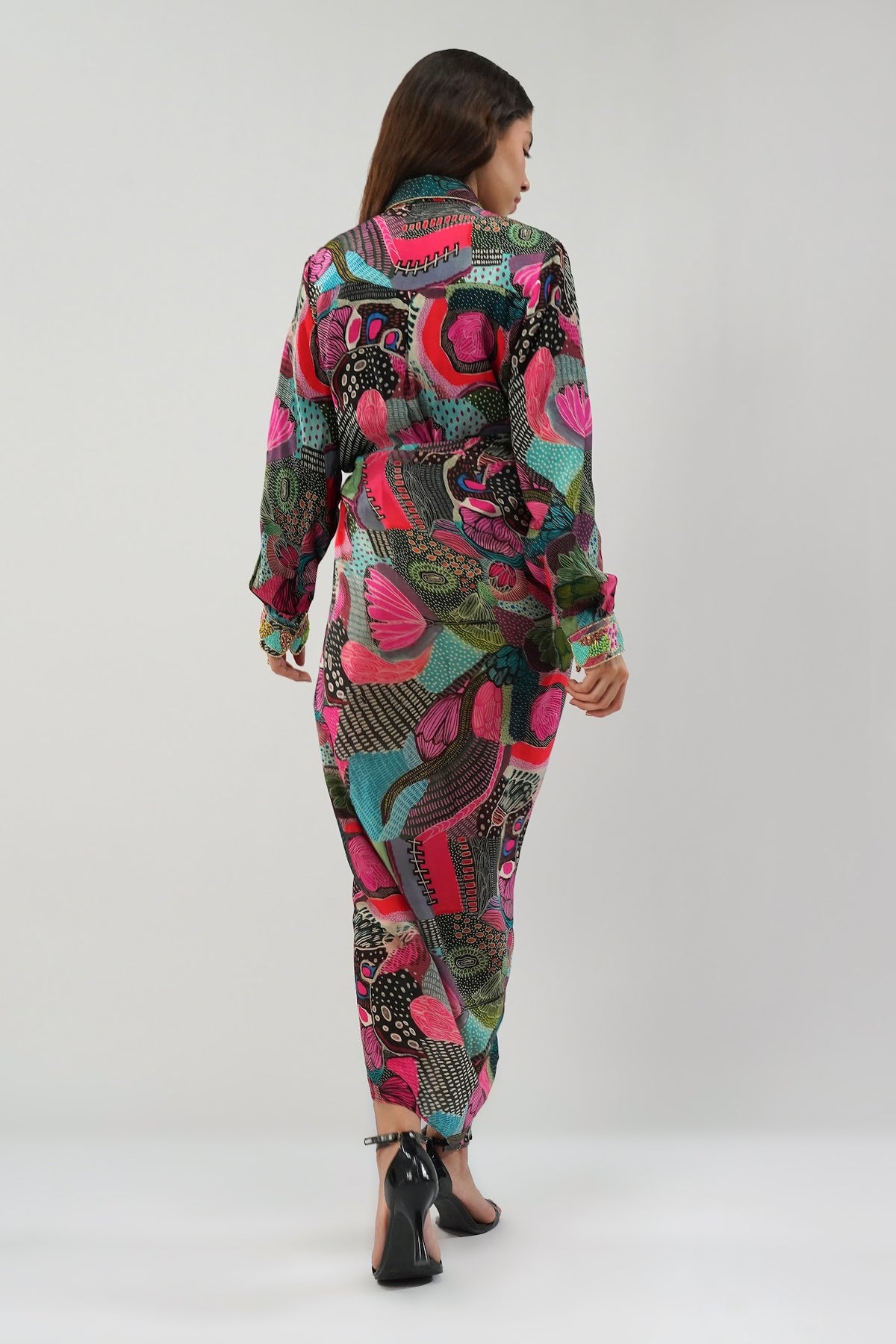 Meer Embellished Shirt Full Sleeve Topaz Pink Multi With Meer Tulip Wrap Skirt Sleeve Topaz Pink Multi