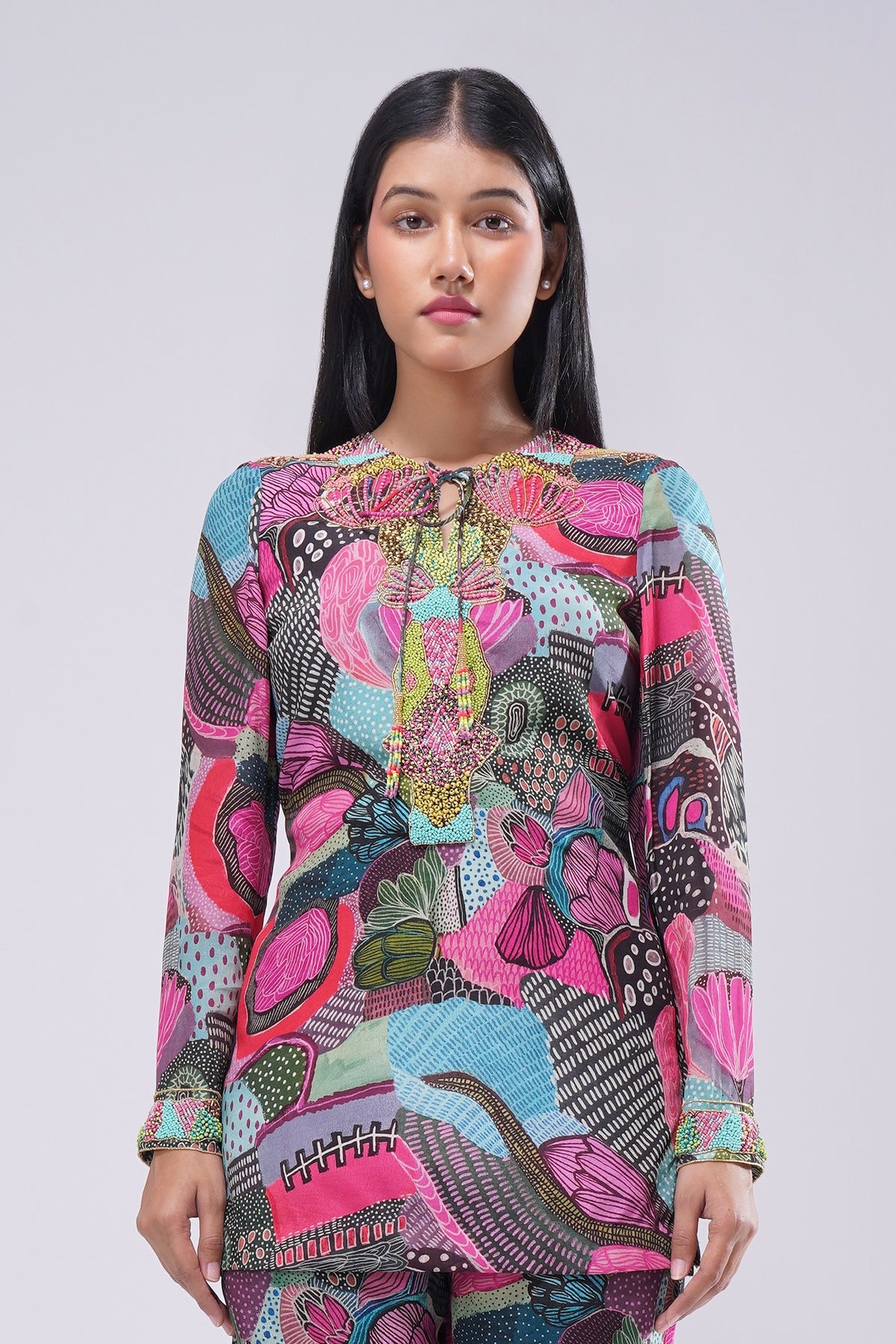 Meer Embellished Short Kurti Topaz Pink Multi