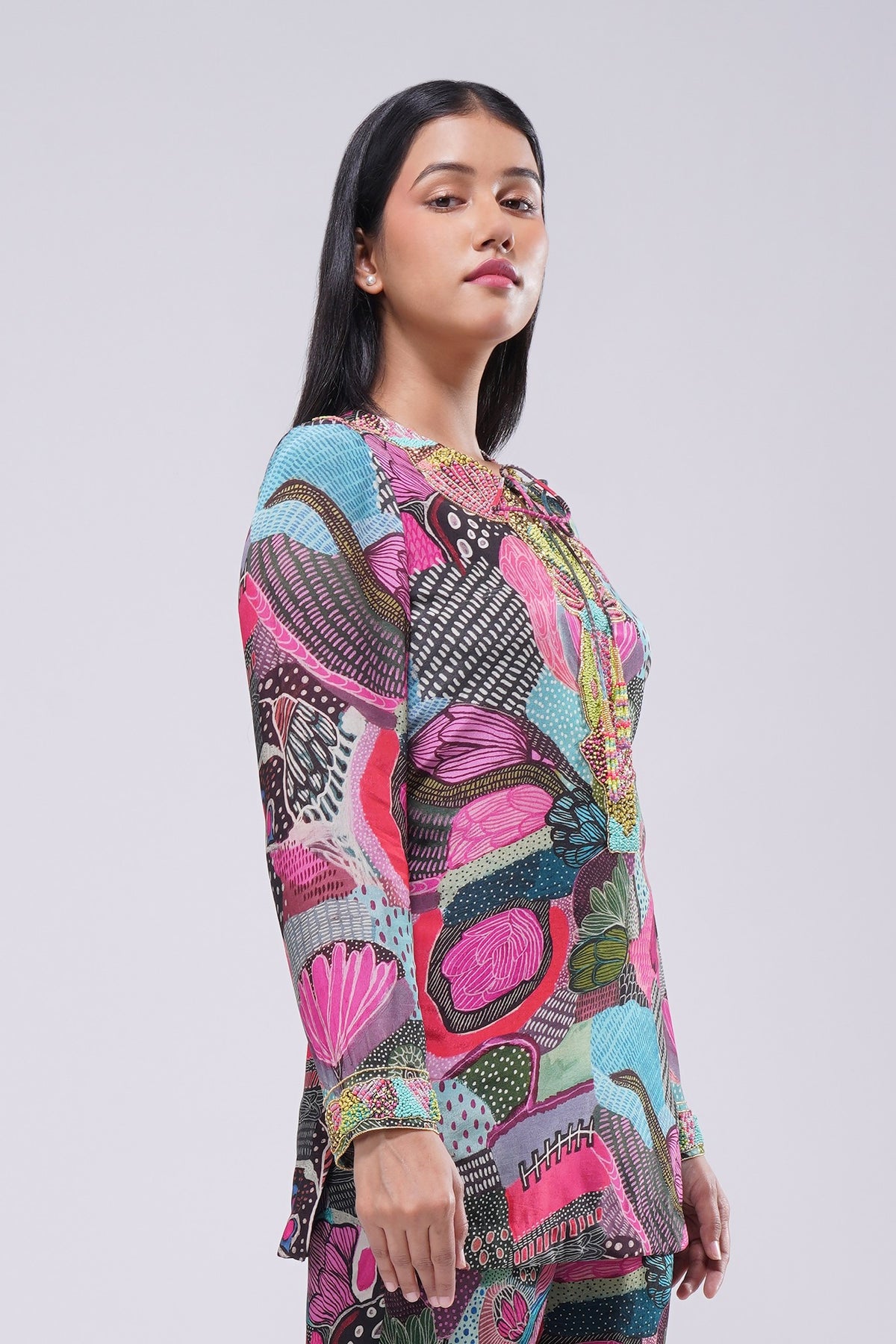 Meer Embellished Short Kurti Topaz Pink Multi