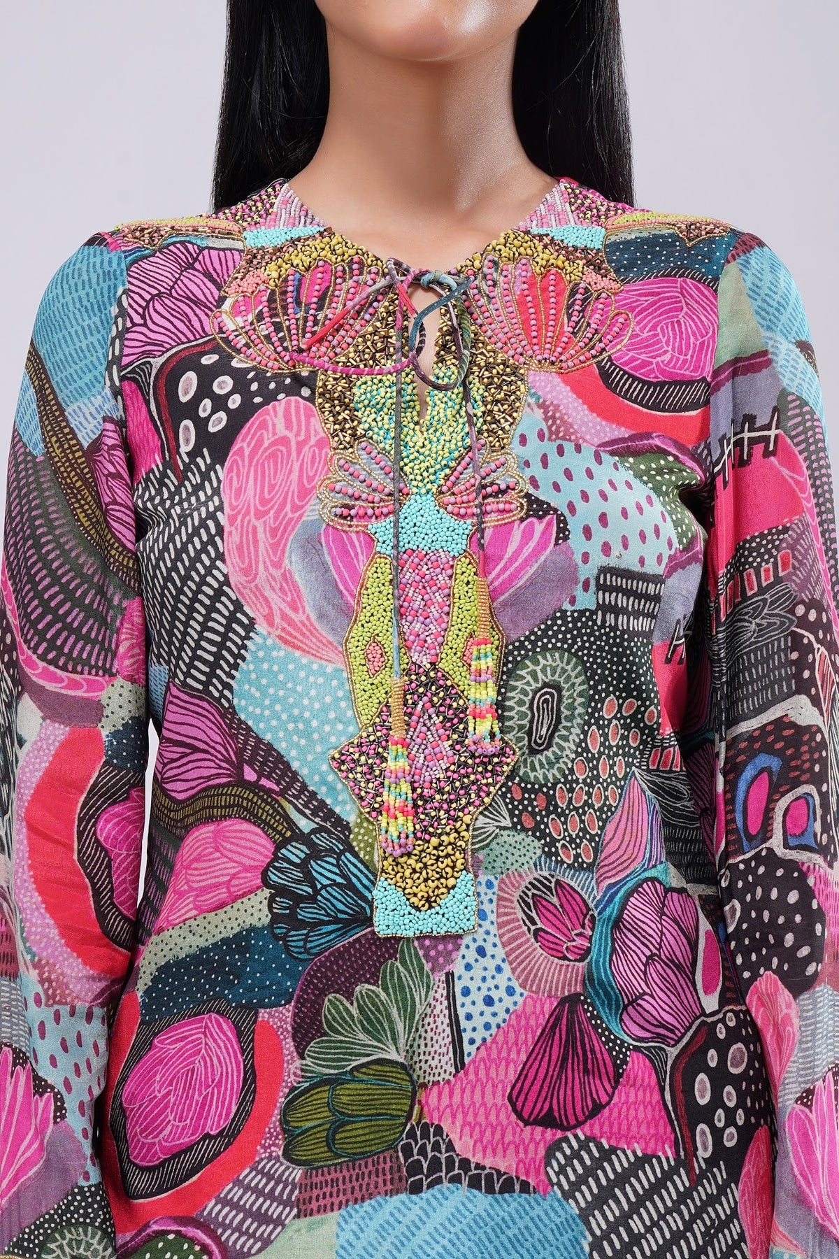 Meer Embellished Short Kurti Topaz Pink Multi