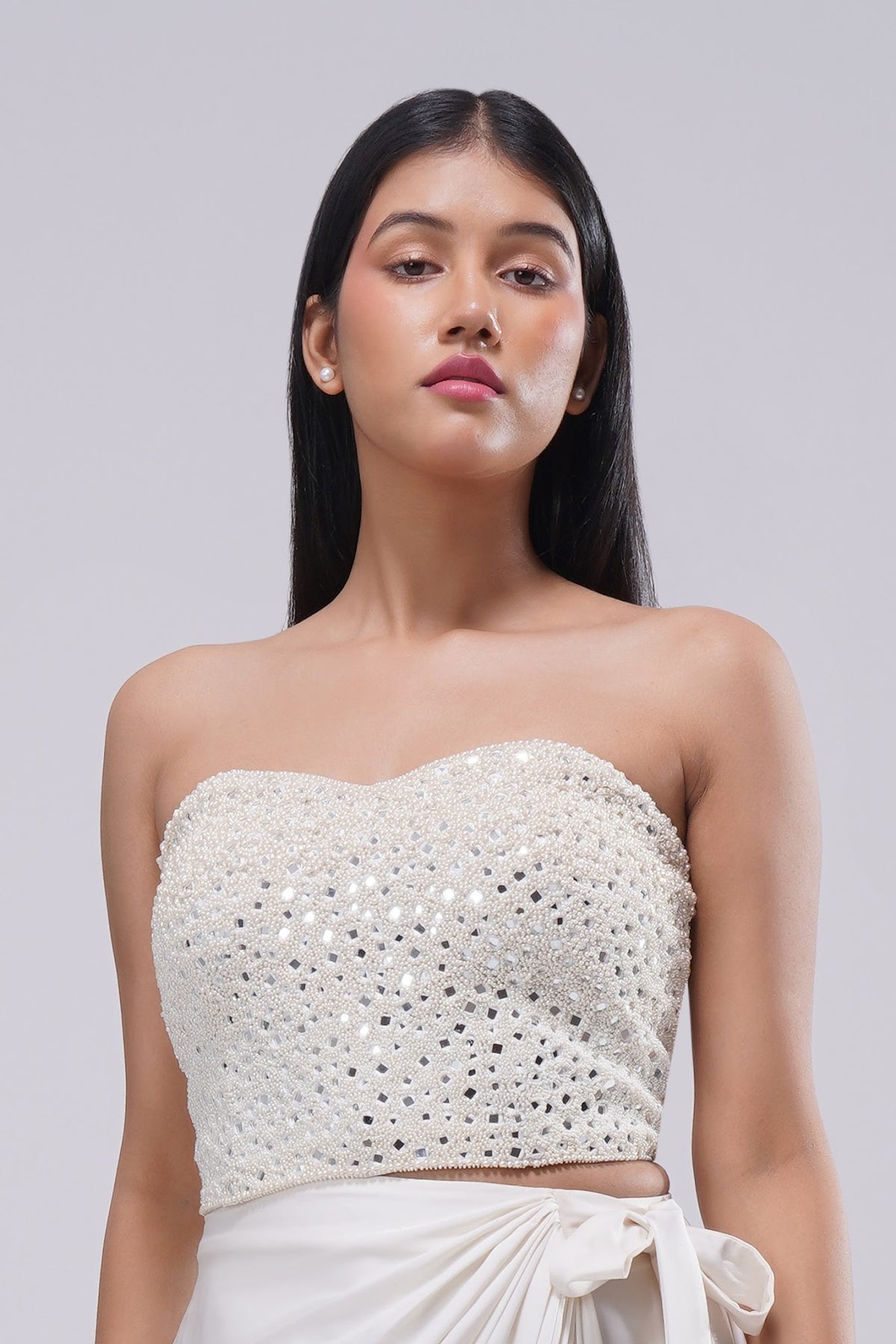 Mirror Crop Top Sleeve Less Bustier Pristine Ivory
