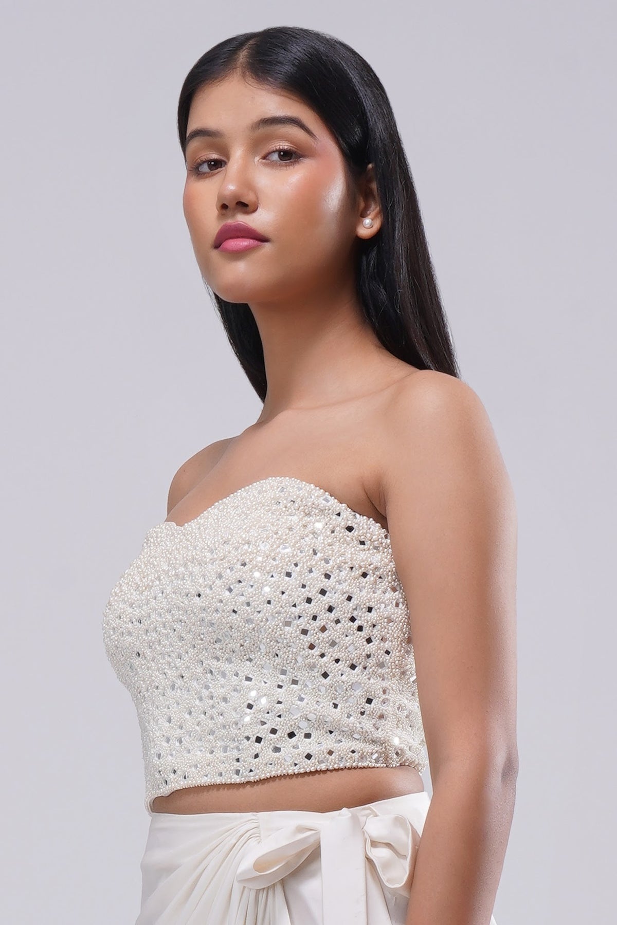 Mirror Crop Top Sleeve Less Bustier Pristine Ivory