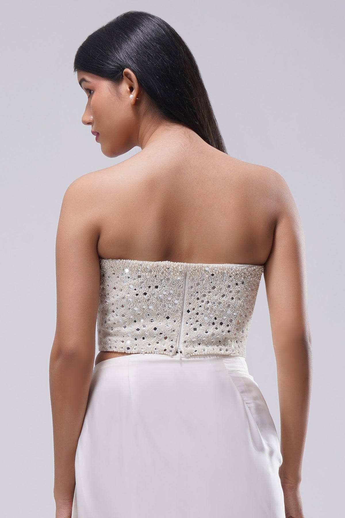 Mirror Crop Top Sleeve Less Bustier Pristine Ivory