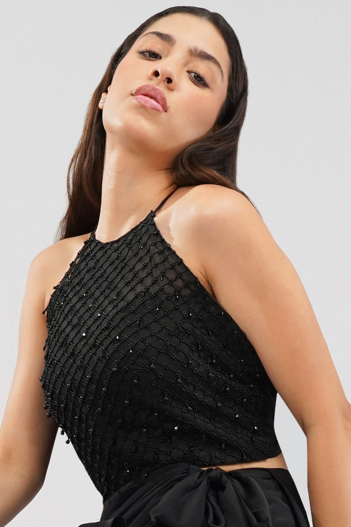 Opal Crop Top Halterneck Backless Heritage Black