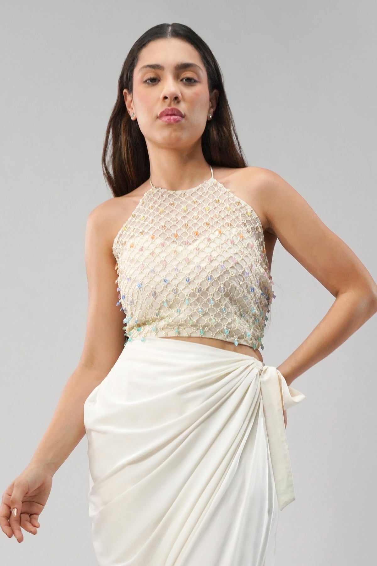 Opal Crop Top Halterneck Backless Pristine Ivory Multi