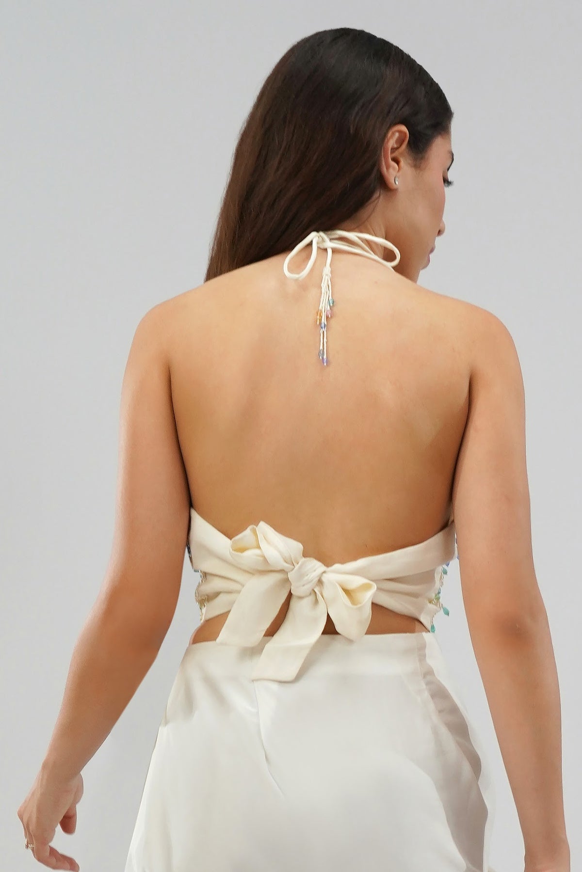 Opal Crop Top Halterneck Backless Pristine Ivory Multi