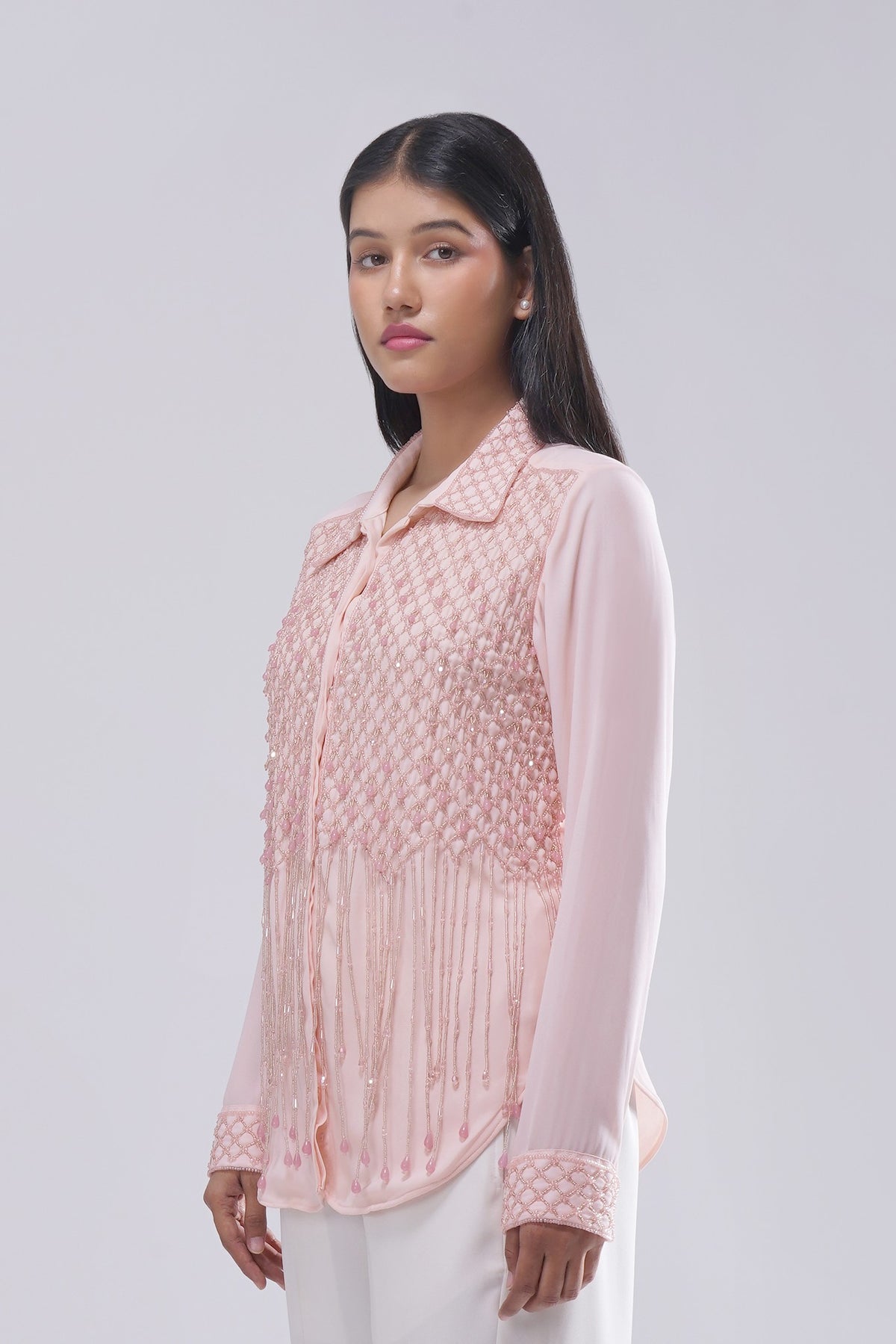 Opal Embellished Full Sleeve Shirt Rose Quartz Pink