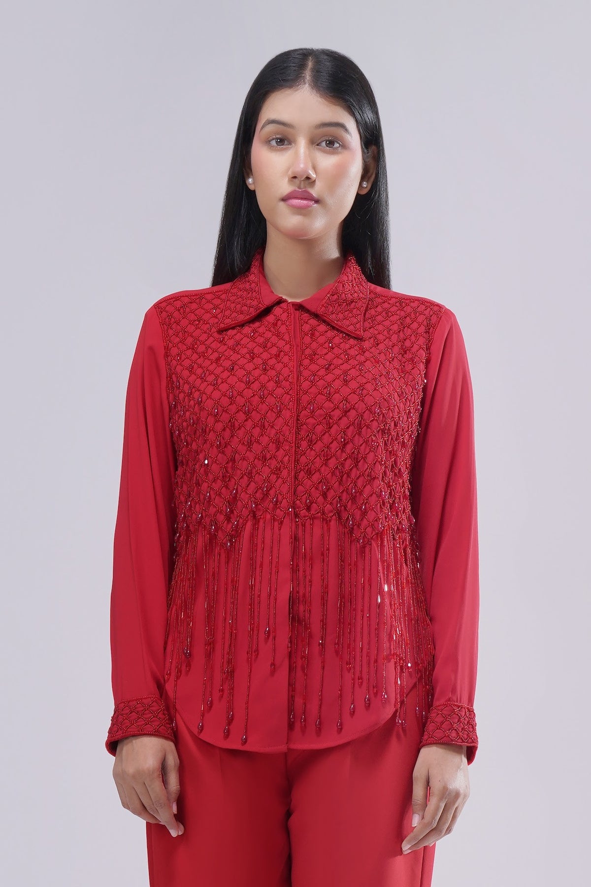Opal Embellished Full Sleeve Shirt Ruby Red