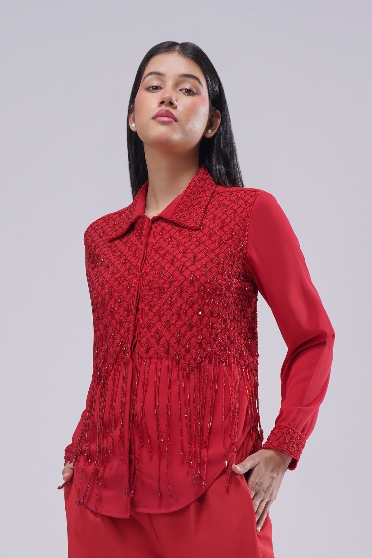 Opal Embellished Full Sleeve Shirt Ruby Red