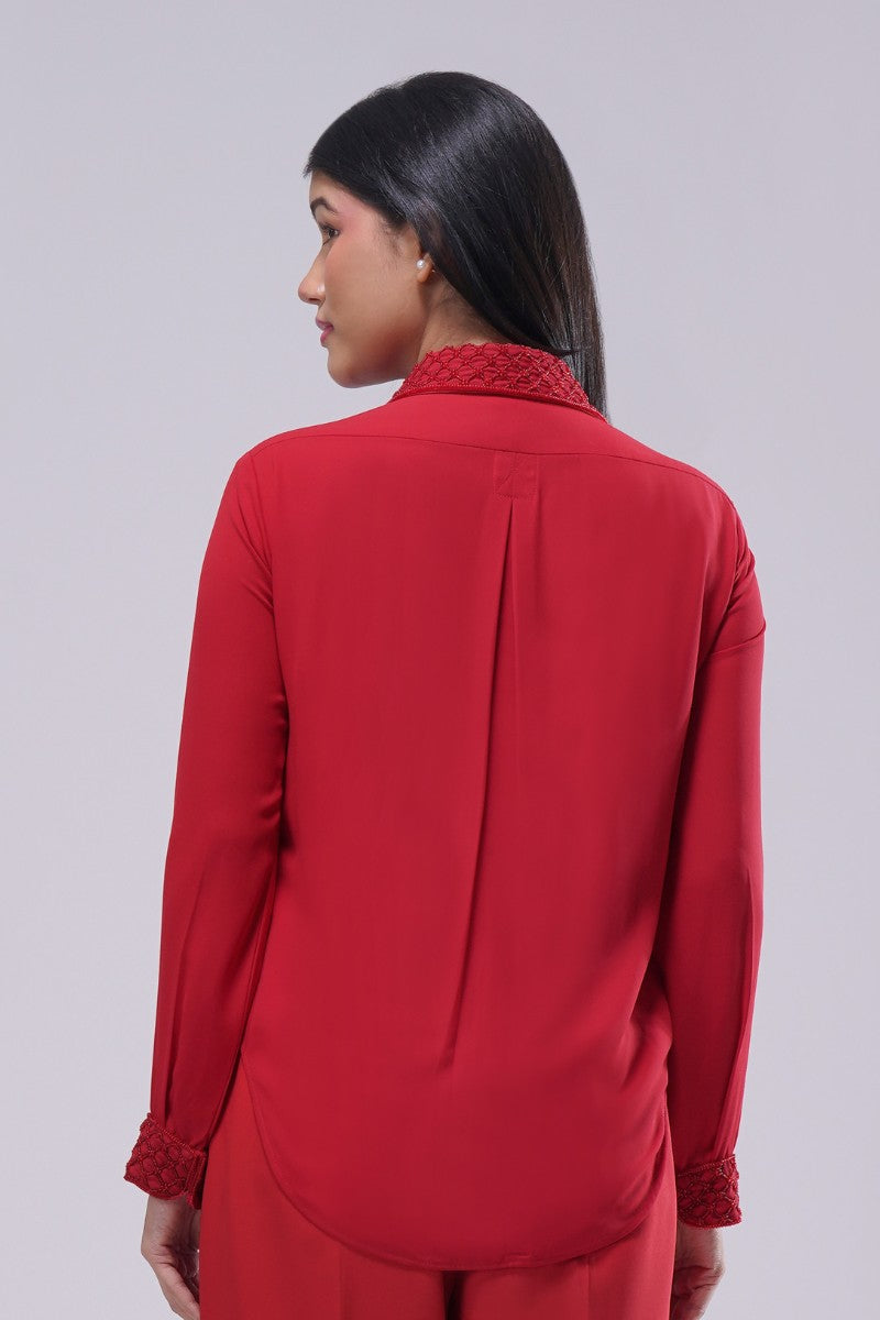 Opal Embellished Full Sleeve Shirt Ruby Red