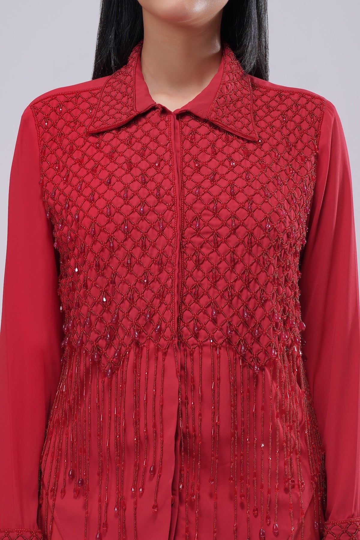 Opal Embellished Full Sleeve Shirt Ruby Red