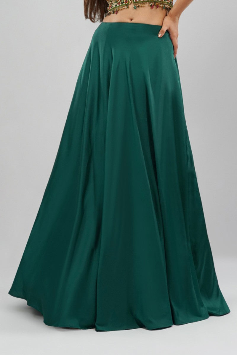 Plain Flare Lehenga Full Length Emerald Green