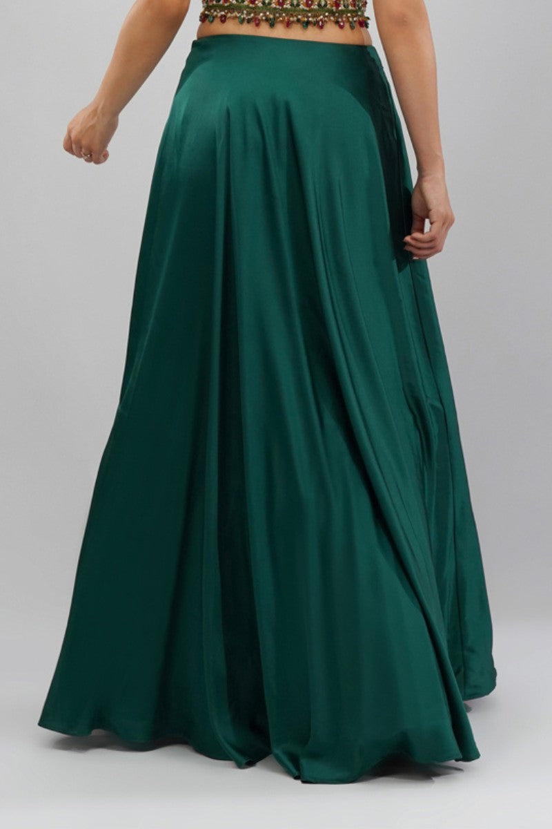 Plain Flare Lehenga Full Length Emerald Green