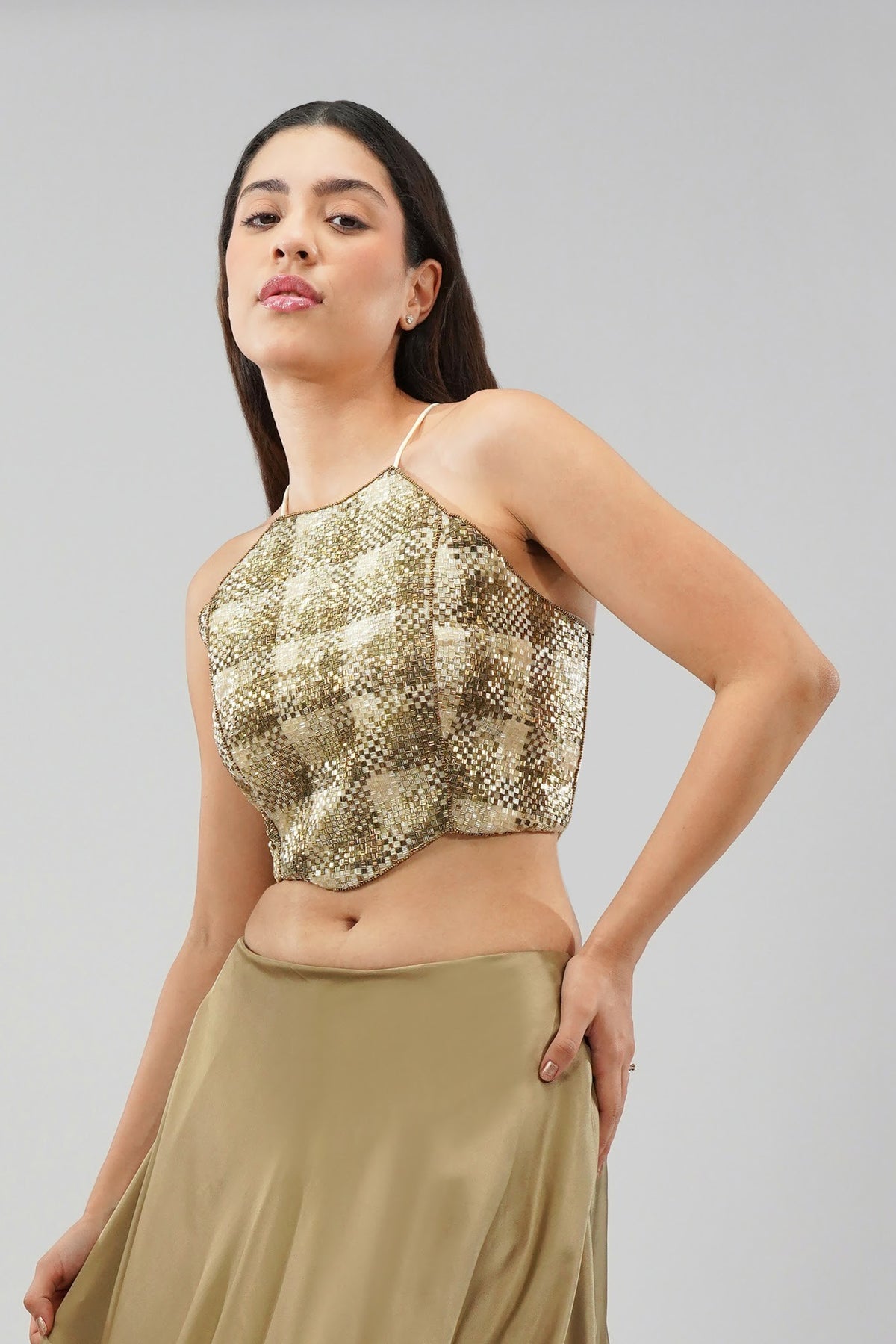Quartz Crop Top Halterneck Fullback Peerless Gold