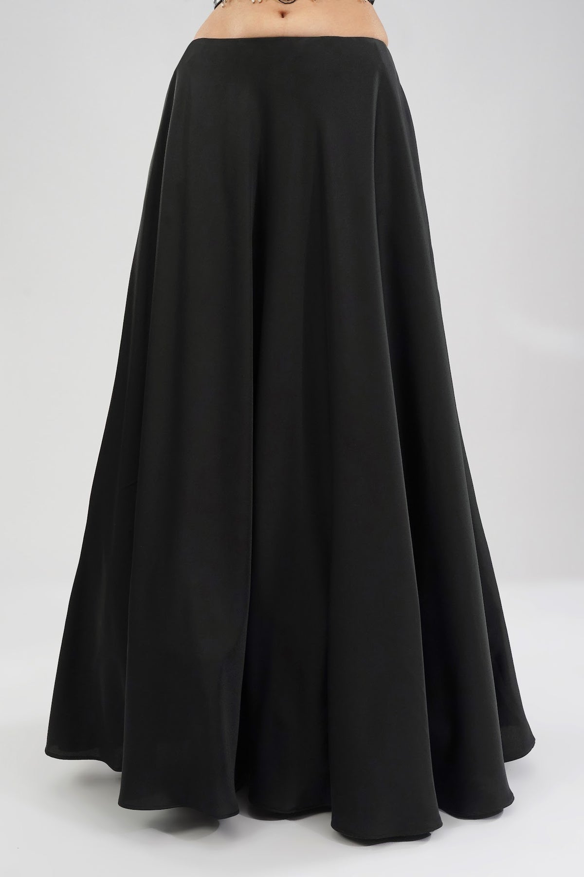 Ruche Crop Top Halterneck Backless Heritage Black With Plain Flare Lehenga Full Length Heritage Black