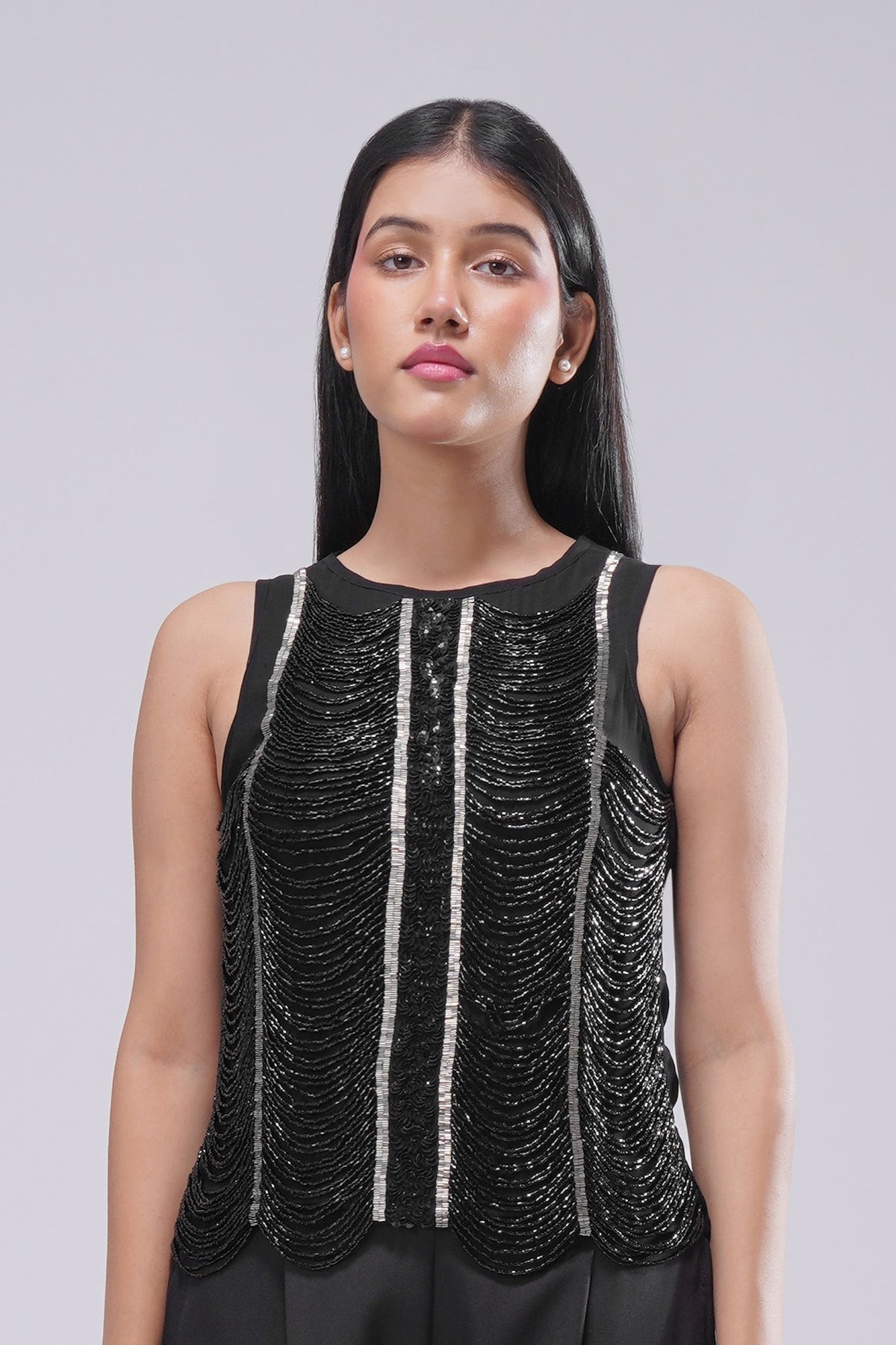 Ruche Long Top Sleeve Less Heritage Black