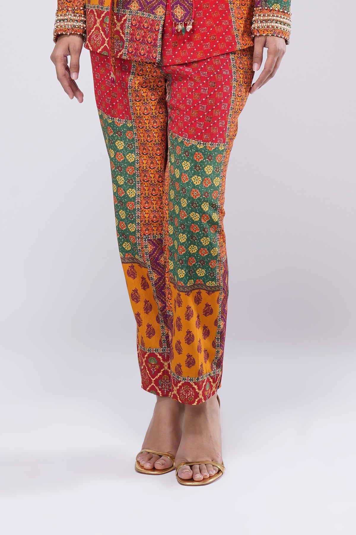 Sachi Cigarette Pant Full Length Ruby Red Emerald Green Multi
