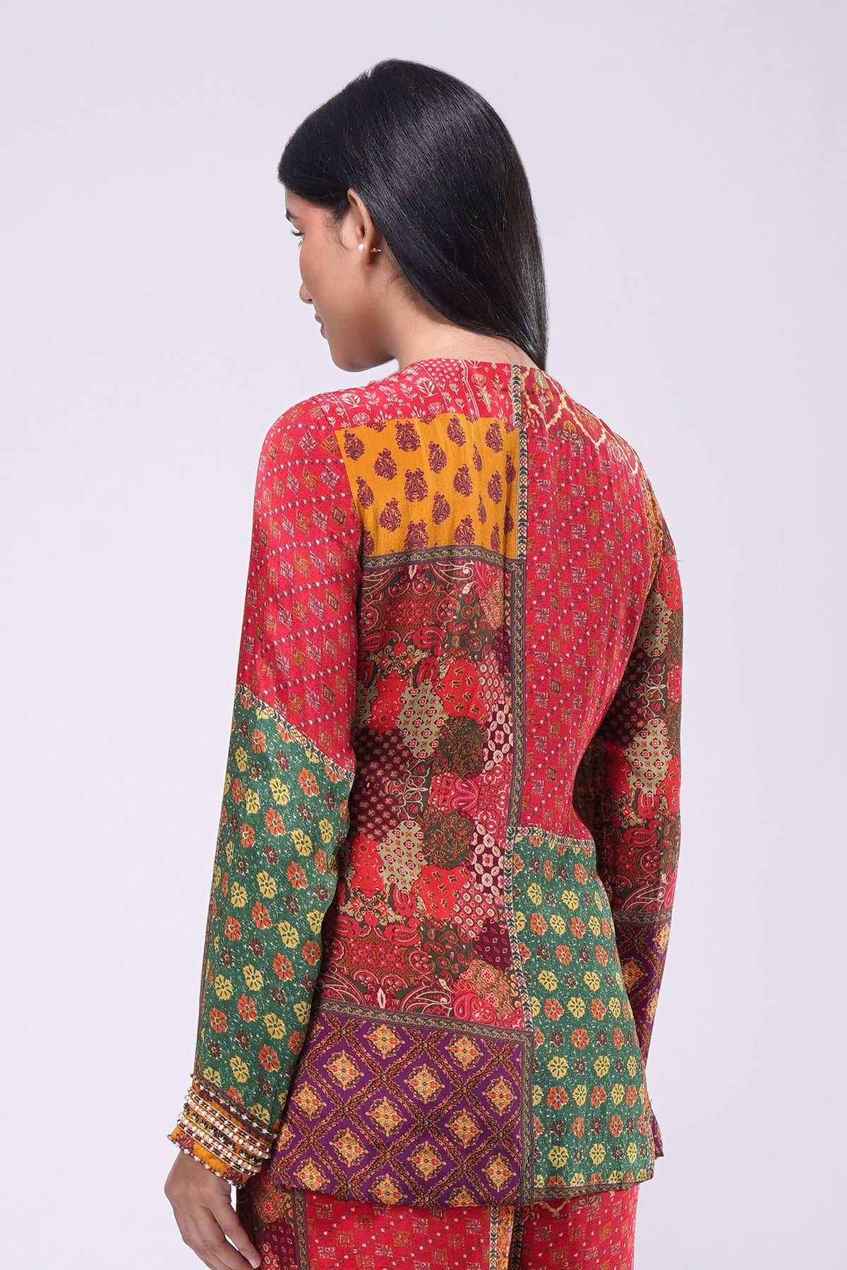 Sachi Embellished Short Kurti Ruby Red Emerald Green Multi