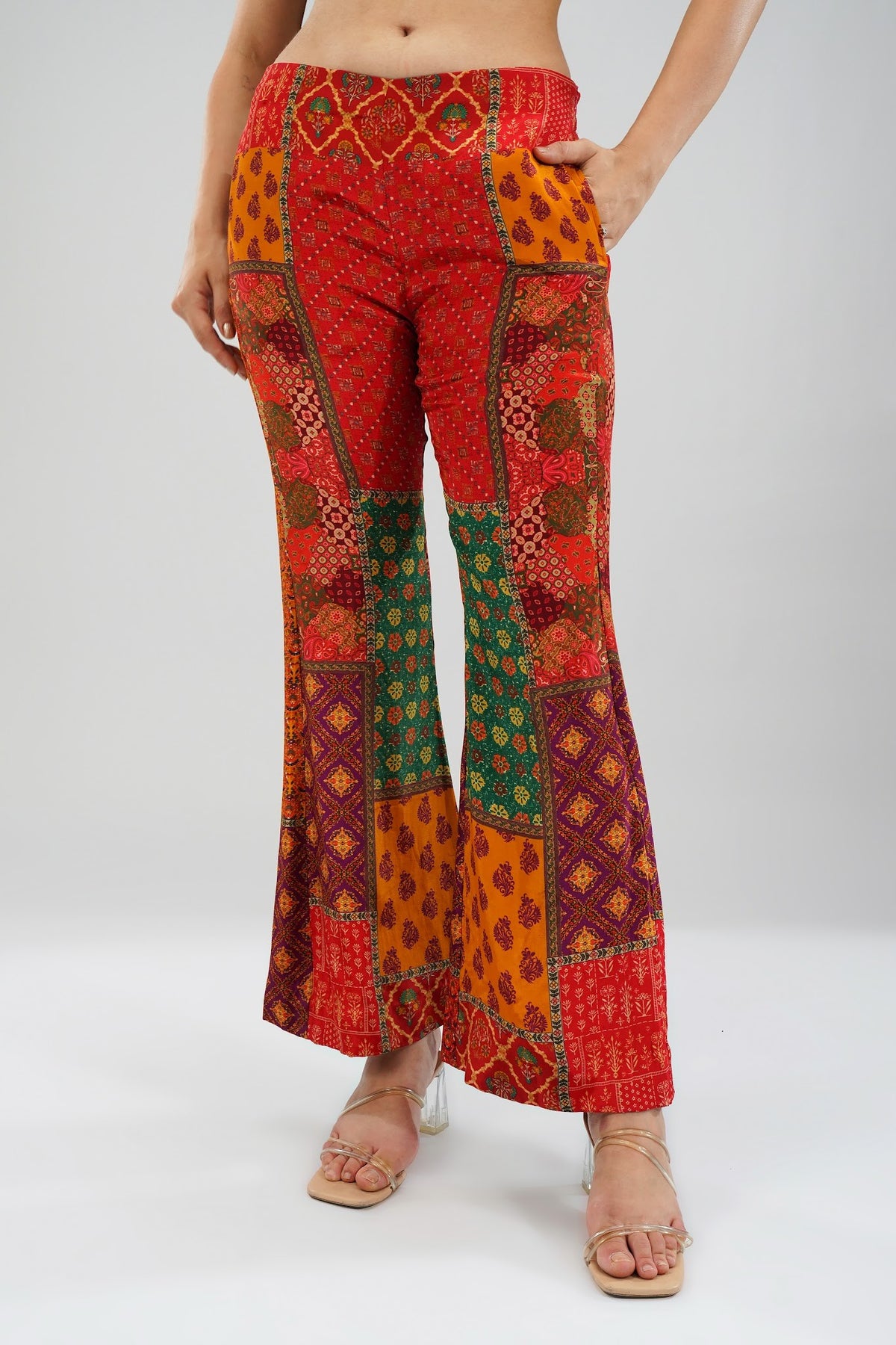 Sachi Flare Pant Ruby Red Emerald Green Multi