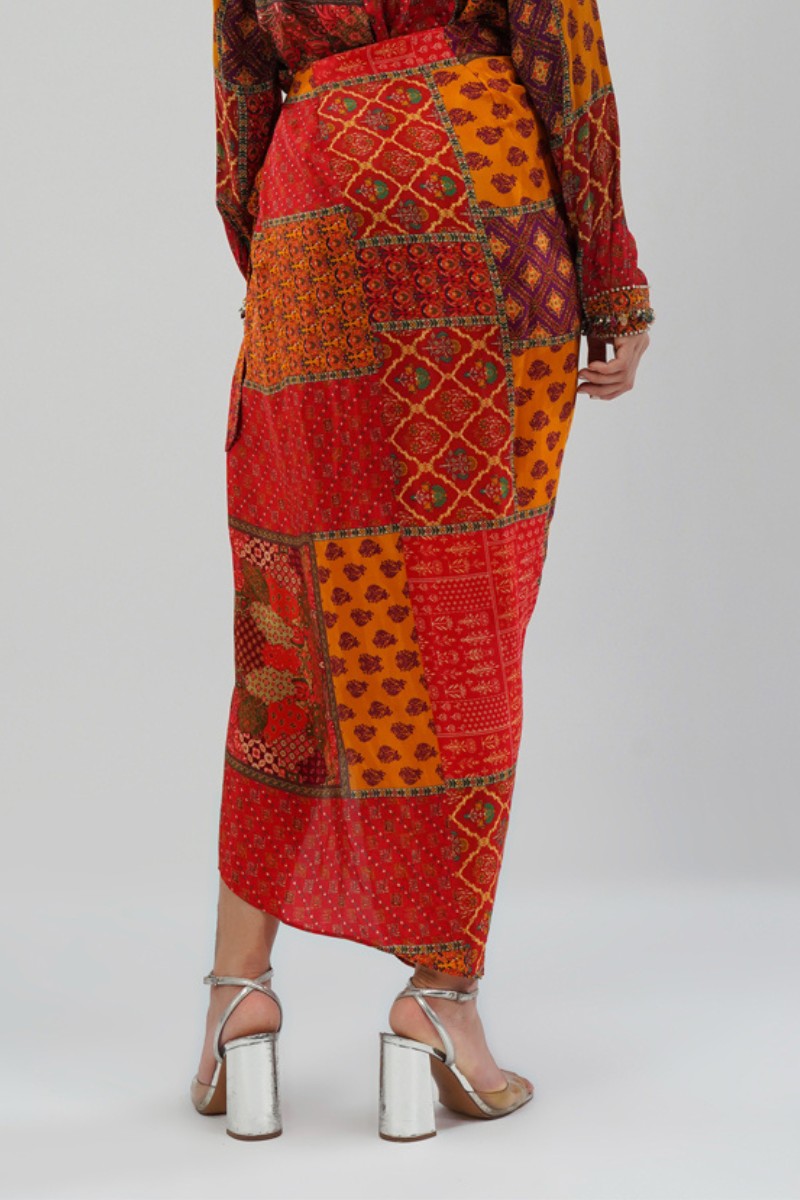 Sachi Tulip Wrap Skirt Full Length Ruby Red Emerald Green Multi