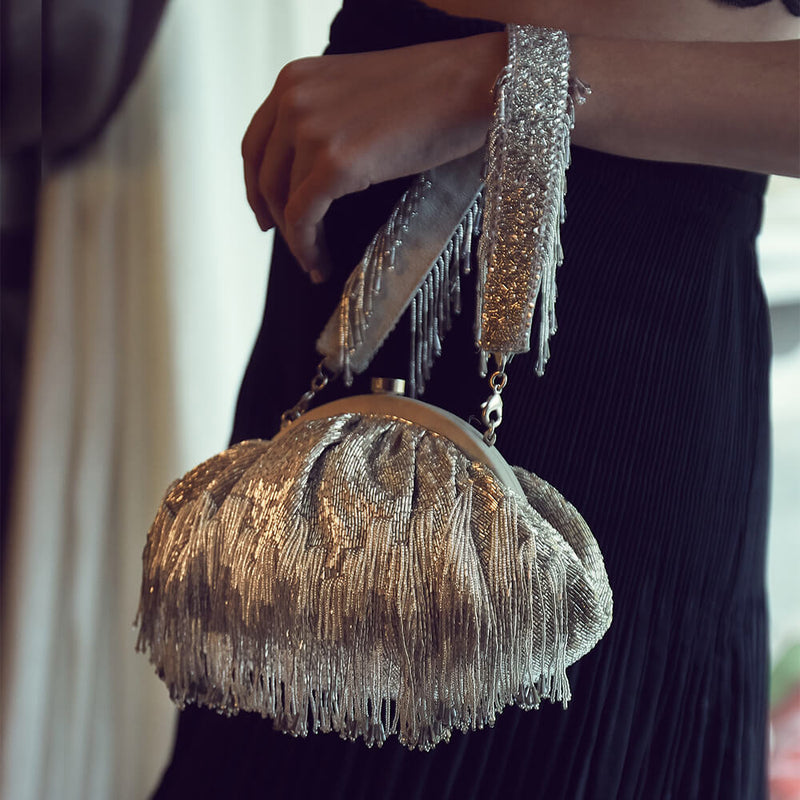 Firante Soft Pouch Lustrous Silver With Handle