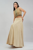 Amara Short Jacket Sleeveless Ruby Red Emerald Green Multi With Plain Flare Lehenga Full Length Champagne Beige