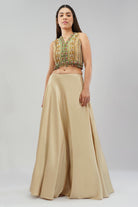 Amara Short Jacket Sleeveless Ruby Red Emerald Green Multi With Plain Flare Lehenga Full Length Champagne Beige