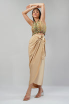 Amara Short Jacket Sleeveless Ruby Red Emerald Green Multi With Plain Tulip Freesize Full Length Wrap Skirt Champagne Beige