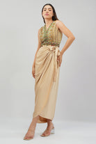 Amara Short Jacket Sleeveless Ruby Red Emerald Green Multi With Plain Tulip Freesize Full Length Wrap Skirt Champagne Beige