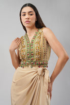 Amara Short Jacket Sleeveless Ruby Red Emerald Green Multi With Plain Tulip Freesize Full Length Wrap Skirt Champagne Beige