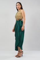 Amara Short Jacket Sleeveless Ruby Red Emerald Green Multi With Plain Tulip Freesize Full Length Wrap Skirt Emerald Green