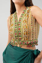 Amara Short Jacket Sleeveless Ruby Red Emerald Green Multi With Plain Tulip Freesize Full Length Wrap Skirt Emerald Green