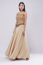 Amara Strap Corset Full-Length Princess Cut Bustier Ruby Red Emerald Green Multi With Plain Flare Lehenga Full Length Champagne Beige