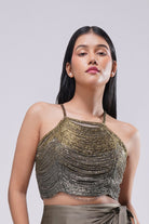 Aura Crop Top Strappy Sleeve Antique Gold Antique Silver