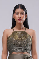 Aura Crop Top Strappy Sleeve Antique Gold Antique Silver