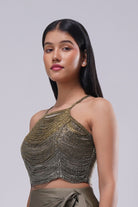Aura Crop Top Strappy Sleeve Antique Gold Antique Silver