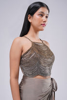 Aura Crop Top Strappy Sleeve Antique Gold Antique Silver