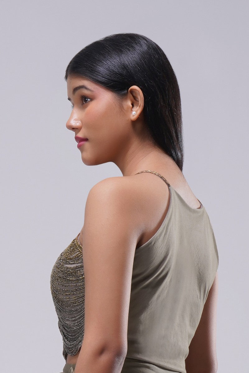 Aura Crop Top Strappy Sleeve Antique Gold Antique Silver