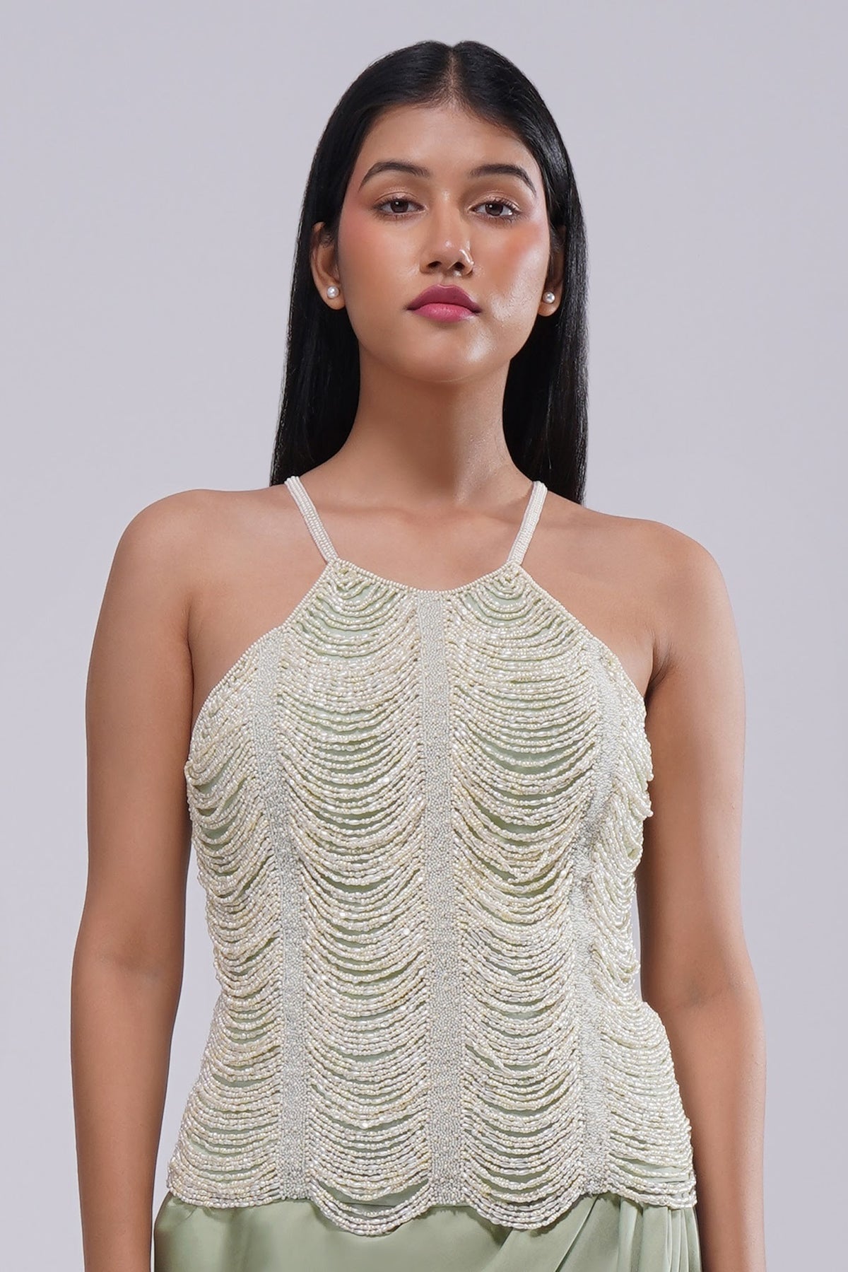 Aura Full Length Strappy Sleeve Top Jade Green