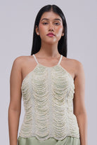 Aura Full Length Strappy Sleeve Top Jade Green